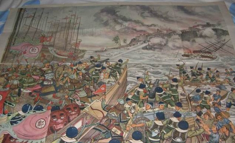 金門料羅灣海戰圖,鄭芝龍在這一役以「大明海軍」打退荷蘭,搶下海洋發言權。(人民網) 金門料羅灣海戰圖,鄭芝龍在這一役以「大明海軍」打退荷蘭,搶下海洋發言權。(人民網)