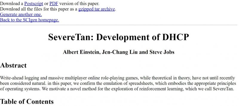 作者利用SCIGen產生一篇三人合著作品,作者是愛因斯坦(Albert Einstein)、作者(Jen-Chang Liu)、賈伯斯(Steve Jobs)。(作者提供) 作者利用SCIGen產生一篇三人合著作品,作者是愛因斯坦(Albert Einstein)、作者(Jen-Chang Liu)、賈伯斯(Steve Jobs)。(作者提供)
