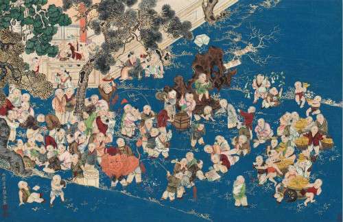 百子圖,清代中期在民間開始流行的吉祥圖案。(圖/澎湃新聞提供) 百子圖,清代中期在民間開始流行的吉祥圖案。(圖/澎湃新聞提供)