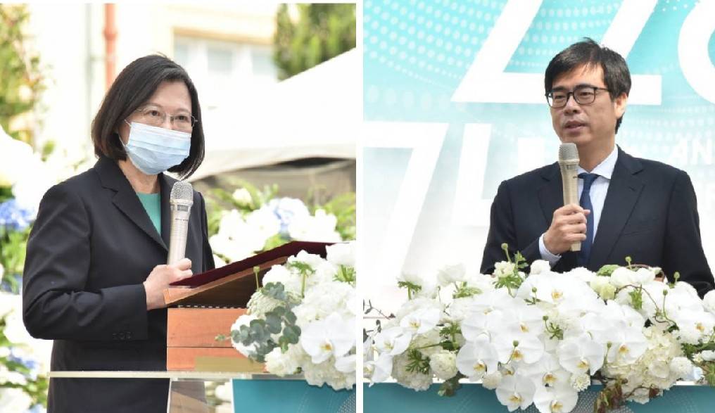 總統蔡英文(圖左)以及高雄市長陳其邁(圖右)於二二八事件紀念儀式中，表達捍衛民主自由的價值。(圖/高雄市政府提供)