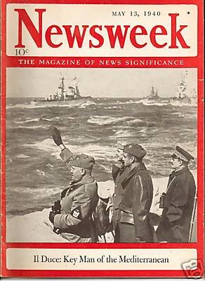 1940年的《新聞周刊》報導:「領袖」墨索里尼——地中海關鍵人物。(維基百科公有領域) 1940年的《新聞周刊》報導:「領袖」墨索里尼——地中海關鍵人物。(維基百科公有領域)