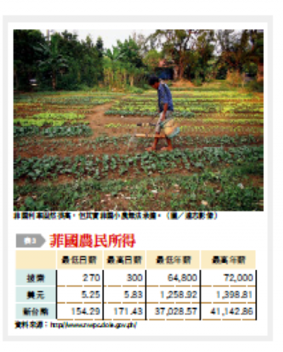 表三:菲律賓農民所得。(台灣銀行家提供) 表三:菲律賓農民所得。(台灣銀行家提供)