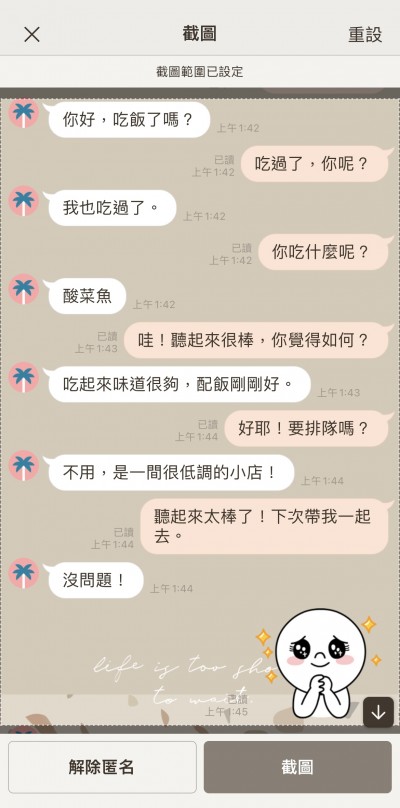 LINE隱藏功能：長截圖及匿名截圖。（示意圖／翻攝自LINE頁面）