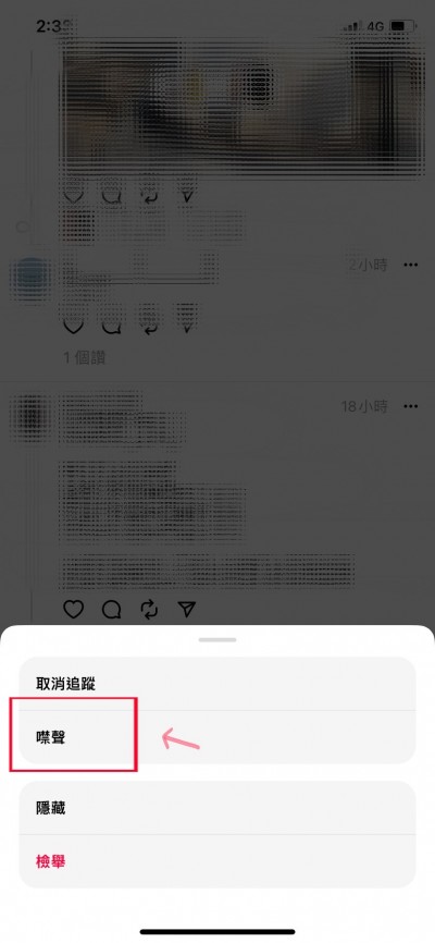 按下「噤聲」再也收不到此人動態。(圖/截取自Threads) 按下「噤聲」再也收不到此人動態。(圖/截取自Threads)