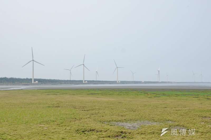 高美溼地的風力發電機。（盧逸峰攝）