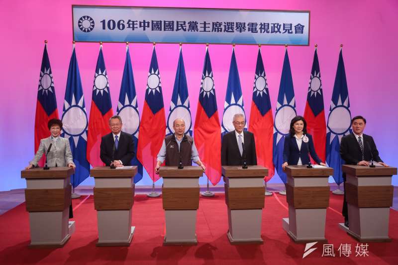 20170429-國民黨主席選舉候選人洪秀柱、詹啟賢、韓國瑜、吳敦義、潘維剛、郝龍斌(由左至右)29日出席「106年中國國民黨主席選舉電視政見會」。(顏麟宇攝) 20170429-國民黨主席選舉候選人洪秀柱、詹啟賢、韓國瑜、吳敦義、潘維剛、郝龍斌(由左至右)29日出席「106年中國國民黨主席選舉電視政見會」。(顏麟宇攝)