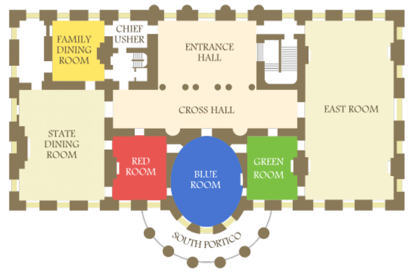 國宴廳（State Dining Room）在白宮的位置。（維基百科）