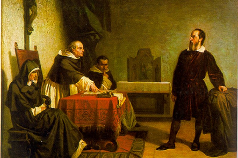 義大利畫家克里斯蒂亞諾.班蒂( Cristiano Banti)在1857年所繪的《伽利略受審》(Galileo facing the Roman Inquisition)(取自Wikipedia) 義大利畫家克里斯蒂亞諾.班蒂( Cristiano Banti)在1857年所繪的《伽利略受審》(Galileo facing the Roman Inquisition)(取自Wikipedia)
