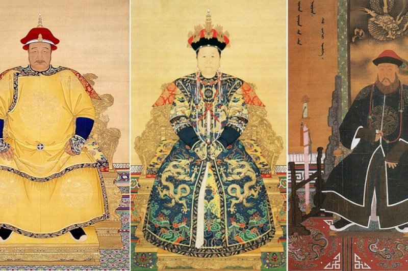 皇太極(左)、孝莊(中)與多爾袞(右)的畫像。(維基百科) 皇太極(左)、孝莊(中)與多爾袞(右)的畫像。(維基百科)