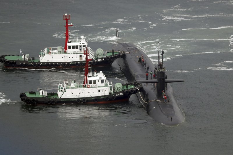 美軍第七艦隊的密西根號核動力潛艦。(美聯社) 美軍第七艦隊的密西根號核動力潛艦。(美聯社)