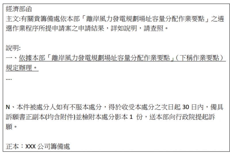 2018-06-27 離岸風電 經濟部函(來源:開發商,作者提供) 2018-06-27 離岸風電 經濟部函(來源:開發商,作者提供)