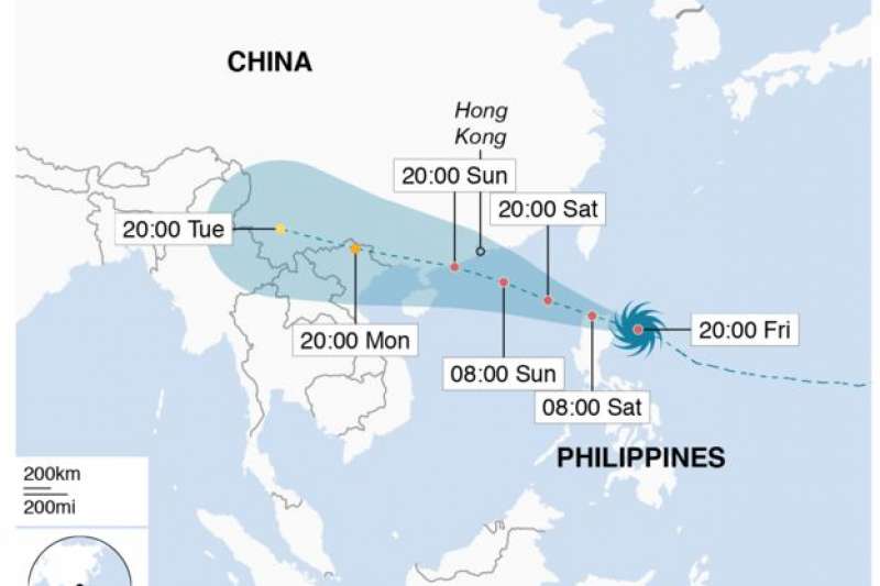 「山竹」前進路線圖預測。（BBC中文網）