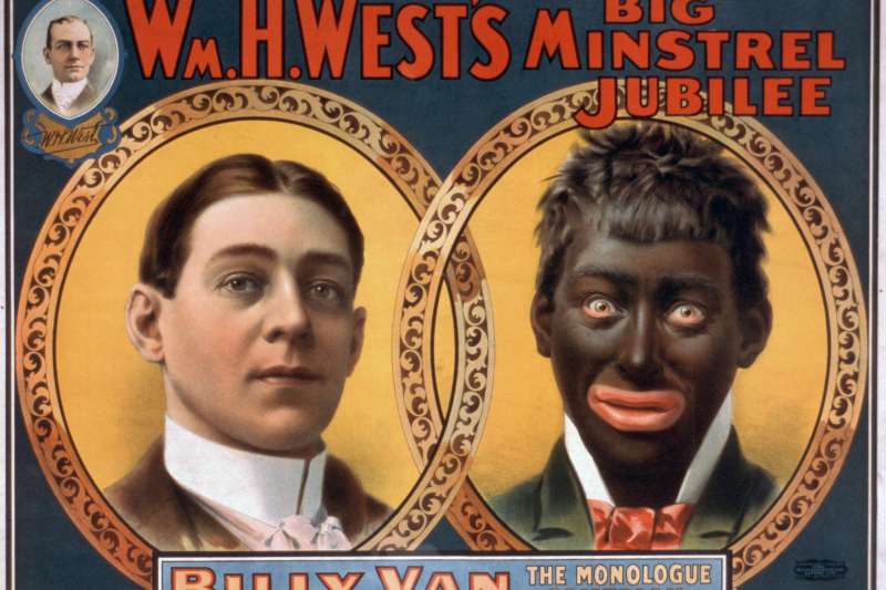 美國十九世紀「街頭藝人秀」(minstrel show)的白人「扮黑臉」(blackface)(Wikipedia / Public Domain) 美國十九世紀「街頭藝人秀」(minstrel show)的白人「扮黑臉」(blackface)(Wikipedia / Public Domain)
