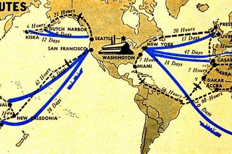 美國援助中國的路線，是經由南大西洋繞過非洲南部或者地中海進入印度洋。（許劍虹提供）