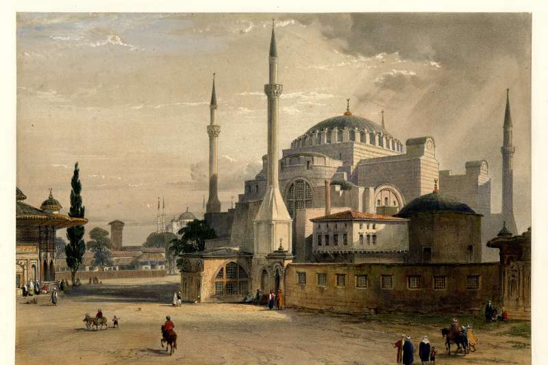 伊斯坦堡「聖索菲亞」（Hagia_Sophia）大教堂／博物館／清真寺，繪於1852年（Wikipedia / Public Domain）