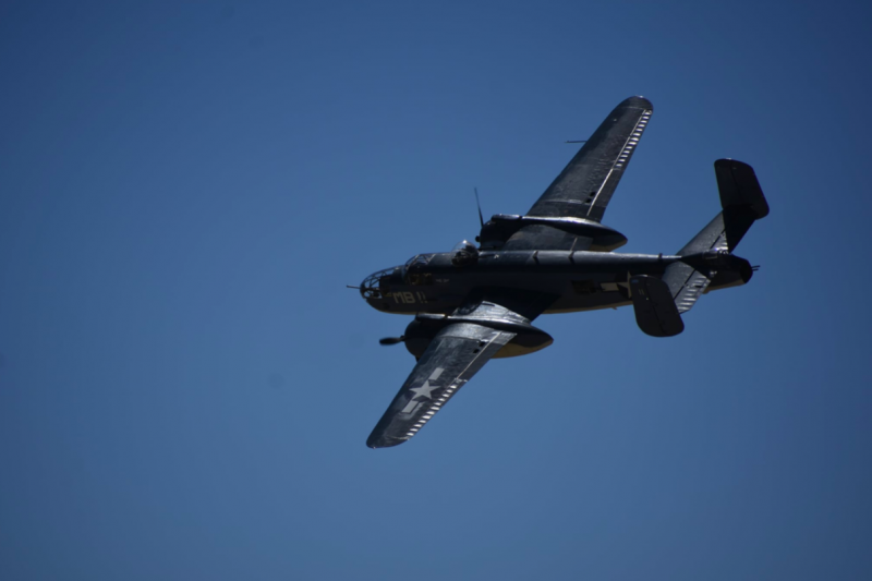 海軍版的B-25轟炸機PBJ，戰時主要由陸戰隊使用，曾支援過硫磺島與沖繩戰役，照片中的這架飛機是當今世界上唯一還能飛行的PBJ。（許劍虹攝）