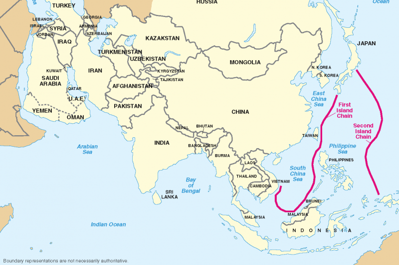 第一島鏈與第二島鏈(Wikipedia / Public Domain) 第一島鏈與第二島鏈(Wikipedia / Public Domain)