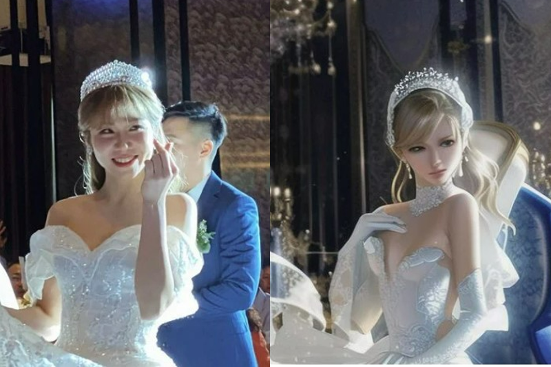 Dcard一名女網友將自己的婚禮側拍照上傳「美圖秀秀AI Art」,結果照片中的新郎被判定成背景配件,令許多網友爆笑。(圖/翻攝自Dcard) Dcard一名女網友將自己的婚禮側拍照上傳「美圖秀秀AI Art」,結果照片中的新郎被判定成背景配件,令許多網友爆笑。(圖/翻攝自Dcard)