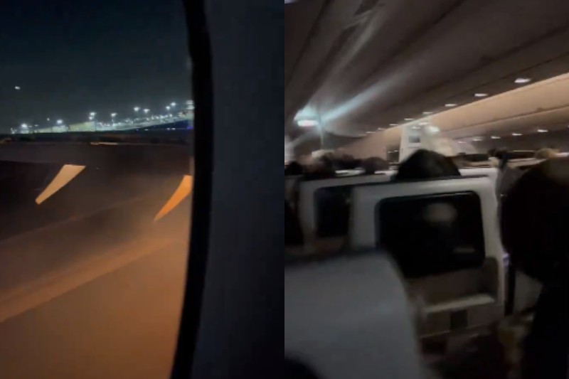 日航跑道失事JAL516乘客事後貼出機艙內情形,可見當時窗外已經一片火光,但大多數乘客依然冷靜。(圖/翻攝自X) 日航跑道失事JAL516乘客事後貼出機艙內情形,可見當時窗外已經一片火光,但大多數乘客依然冷靜。(圖/翻攝自X)