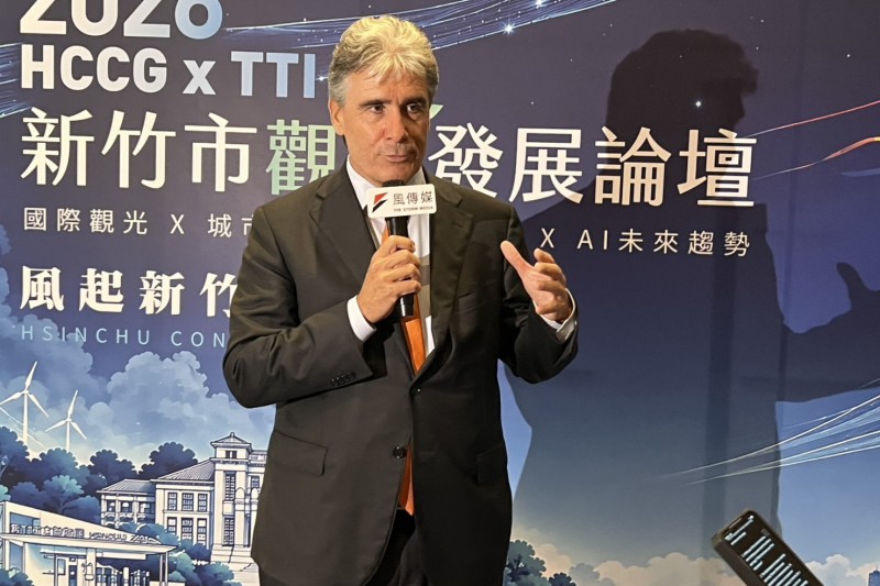 荷蘭在台辦事處代表浦樂施今(19)日，於「2026 HCCG x TTI新竹市觀光發展論壇」致詞後進行專訪。(圖/鄧亦涵攝)