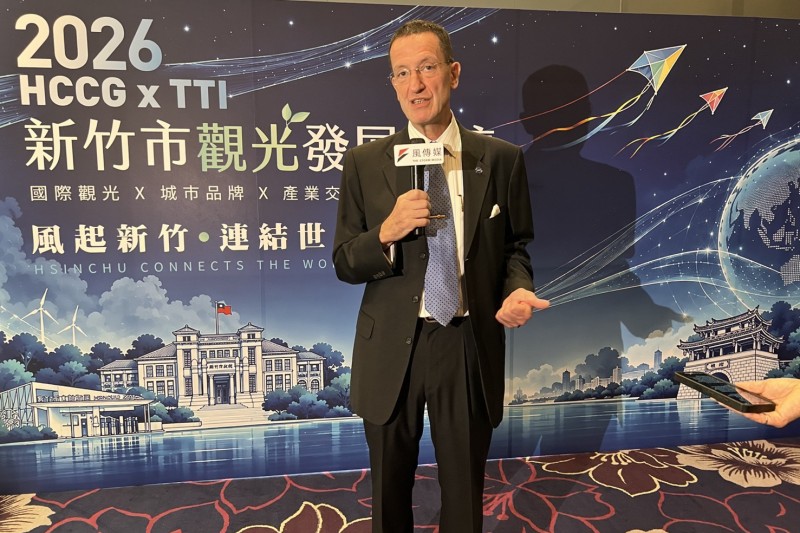 歐洲在台商務協會執行長何飛逸今(19)日，於「2026 HCCG x TTI新竹市觀光發展論壇」致詞後進行專訪。(圖/鄧亦涵攝)