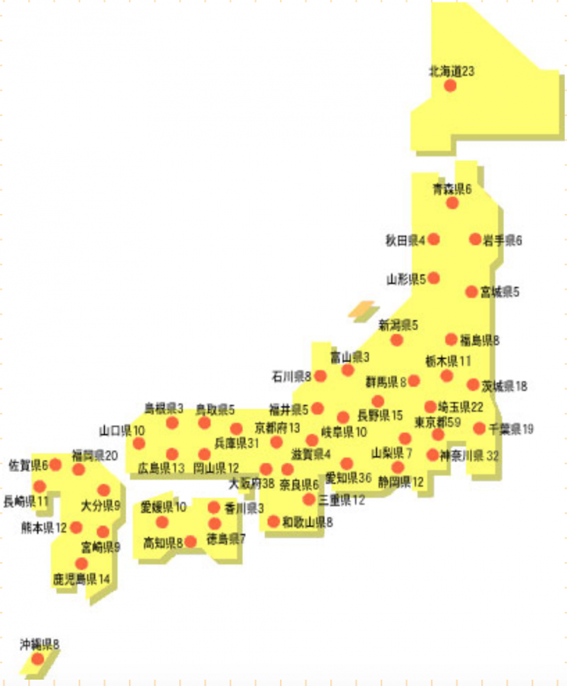 日本各地的兒童養護設施一覽。（翻攝全國兒童養護設施協議會官網）