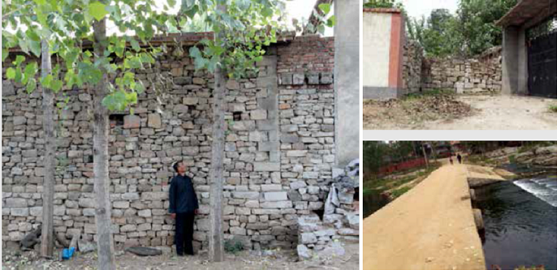 陳光誠就從這堵牆跳下而傷了腳(左),牆外佈滿了石頭(右上),遲了一夜才聽流水聲(右下)。(八旗文化提供) 陳光誠就從這堵牆跳下而傷了腳(左),牆外佈滿了石頭(右上),遲了一夜才聽流水聲(右下)。(八旗文化提供)