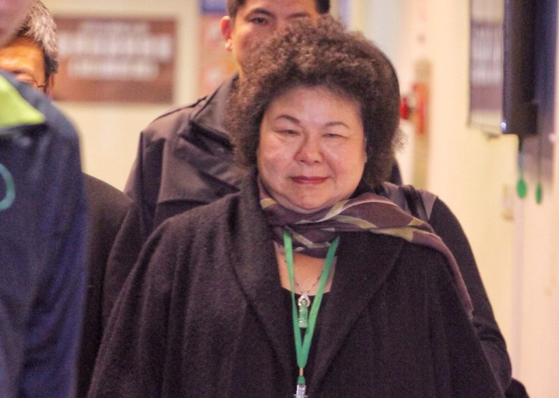 總統候選人第一場電視辯論會27日結束後,蔡英文競總主委陳菊離開會場。(曾原信攝) 總統候選人第一場電視辯論會27日結束後,蔡英文競總主委陳菊離開會場。(曾原信攝)