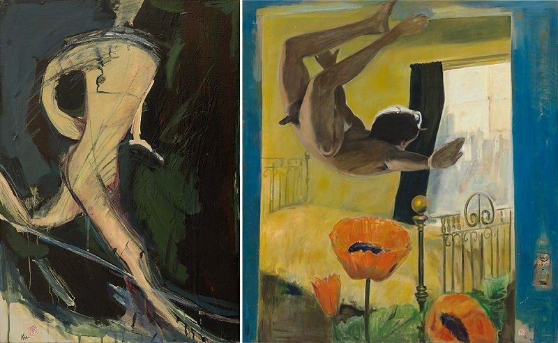 顧福生作品《夜奔′》(左,1964年)和《罌粟夢》(右,1969)。(誠品畫廊提供) FSK_油畫-1964-夜奔者-76x53cm_xs.jpg