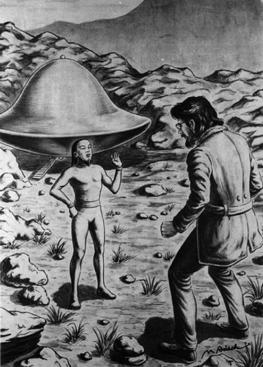 雷爾與外星人的相遇示意圖(取自《外星人的訊息》電子書) 雷爾與外星人的相遇示意圖(取自《外星人的訊息》電子書)