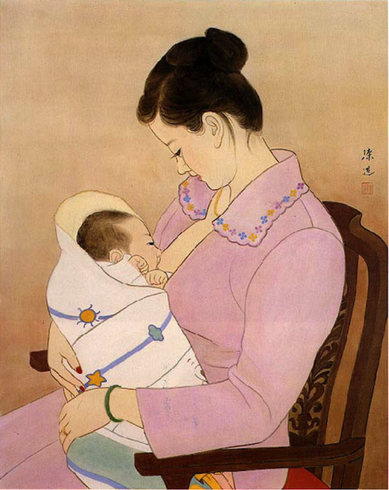 陳進,《母愛》,1984(圖片:台灣網路美術館) 陳進,《母愛》,1984(圖片:台灣網路美術館)