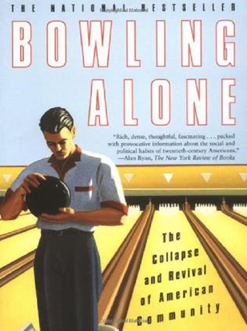 普特南的前一本書《Bowling Alone》。 普特南的前一本書《Bowling Alone》。
