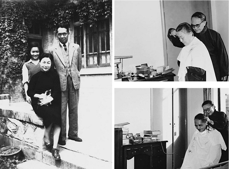 1950年,錢楊與愛女錢瑗於清華大學宿舍(我們仨,左);錢楊相互理髮,楊绛能用電推子,錢鍾書會用剪刀(右)(時報出版提供) 1950年,錢楊與愛女錢瑗於清華大學宿舍(我們仨,左);錢楊相互理髮,楊绛能用電推子,錢鍾書會用剪刀(右)(時報出版提供)