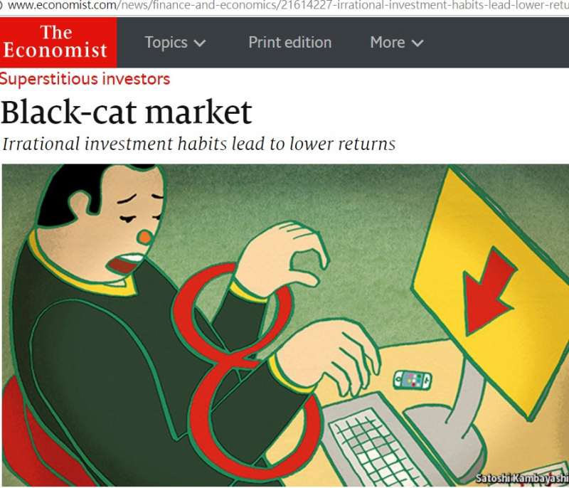 圖1: 英國經濟學人(The Economist)網頁圖示:對數字8的迷戀,導致投資決策綁手綁腳,容易賠錢。(取自Superstitious investors) 圖1: 英國經濟學人(The Economist)網頁圖示:對數字8的迷戀,導致投資決策綁手綁腳,容易賠錢。(取自Superstitious investors)