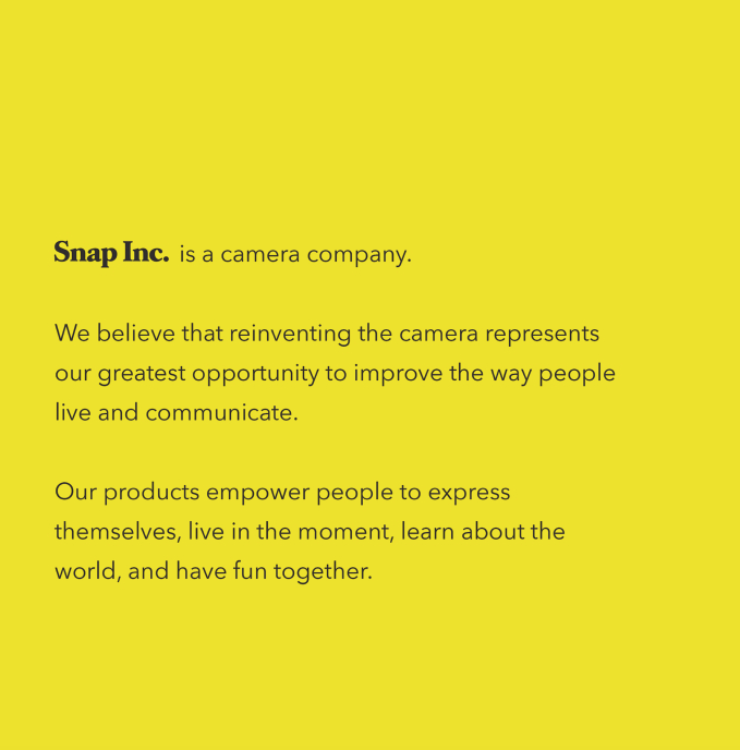 (Snap公開招股書說明Snap是一家相機公司。來源:SEC) 林意凡提供 (Snap公開招股書說明Snap是一家相機公司。來源:SEC) 林意凡提供