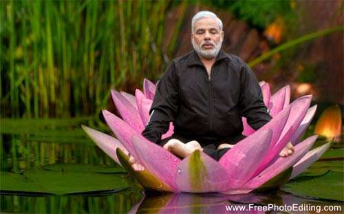 雙盤趺坐於蓮花之上的莫迪。（資料照，取自The Citizen網站）