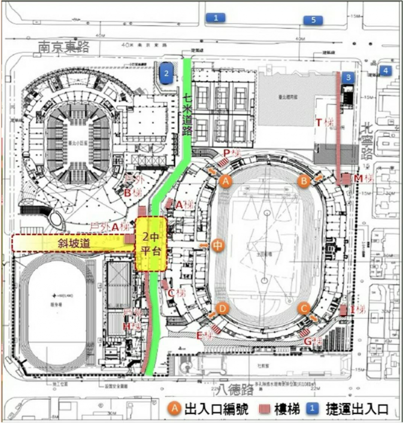 20170907-小巨蛋與台北田徑場附近地圖。（作者提供）