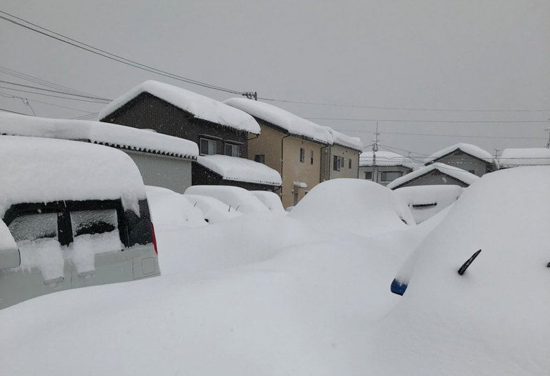 福井市降下大雪，網友紛紛上傳雪景。（翻攝推特）