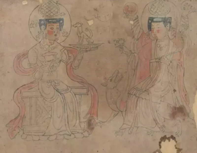 饒宗頤在《敦煌白畫》中提到的二女神像。(國粹讀書) 饒宗頤在《敦煌白畫》中提到的二女神像。(國粹讀書)