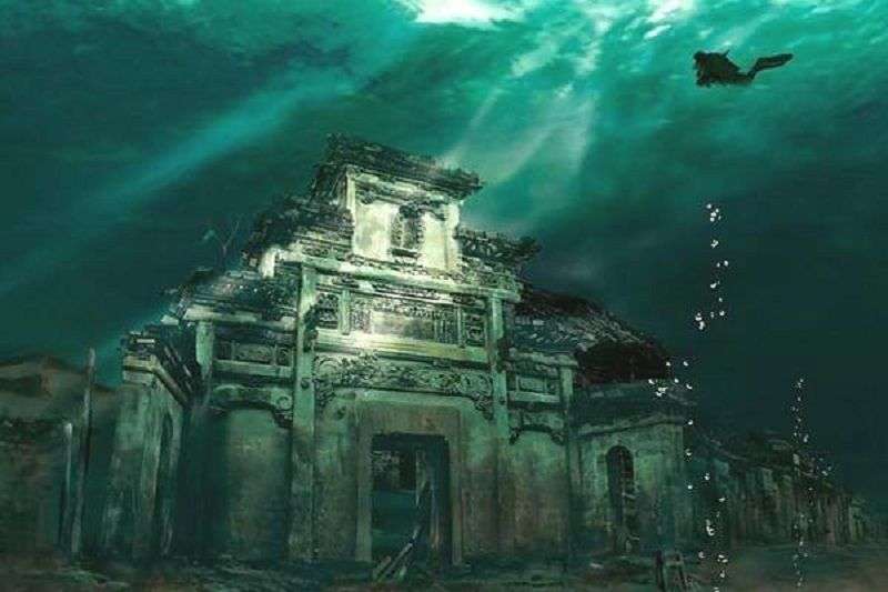 淹沈水底的淳安古城。 淹沈水底的淳安古城。