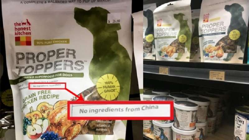 加拿大一間寵物食品生產商,刻意在一款狗糧的包裝袋上標註「不含中國成份」。(網路) 加拿大一間寵物食品生產商,刻意在一款狗糧的包裝袋上標註「不含中國成份」。(網路)