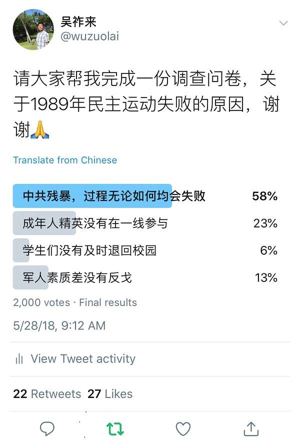 作者微信群裡的調查。(吳祚來提供) 作者微信群裡的調查。(吳祚來提供)