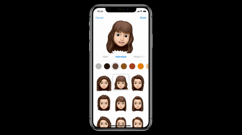 iOS 12也開始讓用戶自製個人樣貌的表情符號，但髮色、眼睛等都得自己設定，與三星的臉部掃描技術不同。（圖／取自Apple，數位時代提供）