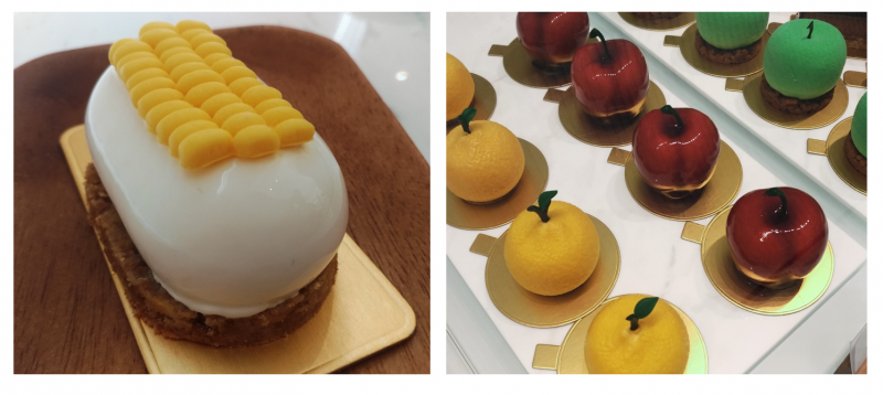 除了蝴蝶酥,主廚也創作出蛋糕中鮮少出現的玉米口味,其餘幾款水果造型的蛋糕也別富創意,內餡皆以水果製作,真材實料。 除了蝴蝶酥,主廚也創作出蛋糕中鮮少出現的玉米口味,其餘幾款水果造型的蛋糕也別富創意,內餡皆以水果製作,真材實料。