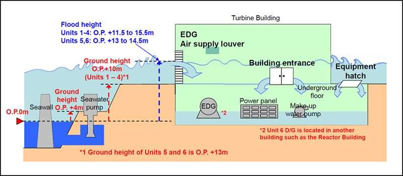 東京電力公司的事故報告中顯示，地震並未對建築結構造成損害。