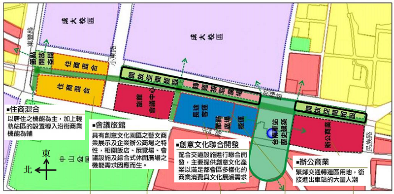 圖七，南鐵東移案中火車站區的土地開發規劃。