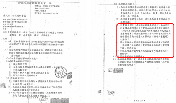 圖二，民國96年經建會函要求評估「土地效益直接挹注工程開發與民間參與」