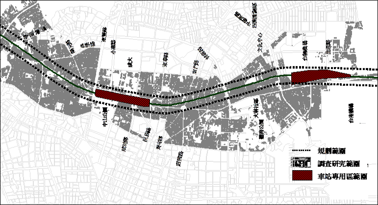 台南鐵路地下化「第二階段」,共197公頃。原訂以區段徵收取得土地。 台南鐵路地下化「第二階段」,共197公頃。原訂以區段徵收取得土地。