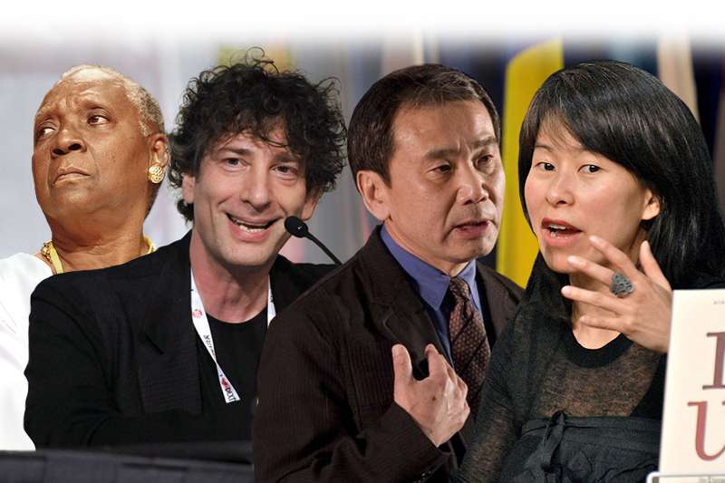 由左至右:入圍「新學院獎」的4位作家分別是孔德、尼爾蓋曼、村上春樹、金翠(圖片:美聯社;Asclepias@Wikipedia/CC BY-SA 3.0;MEDEF@Wikipedia/CC BY-SA 2.0/製圖;風傳媒) 由左至右:入圍「新學院獎」的4位作家分別是孔德、尼爾蓋曼、村上春樹、金翠(圖片:美聯社;Asclepias@Wikipedia/CC BY-SA 3.0;MEDEF@Wikipedia/CC BY-SA 2.0/製圖;風傳媒)