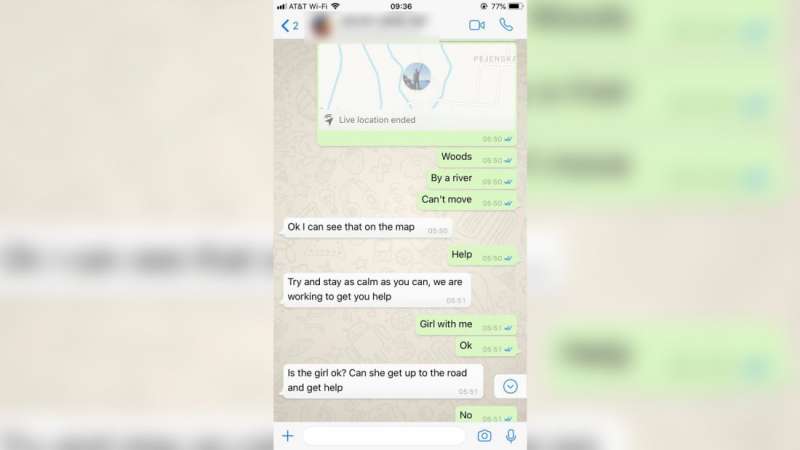黎斯克透過通訊軟體Whatsapp將自己的定位傳給朋友。(取自Facebook) 黎斯克透過通訊軟體Whatsapp將自己的定位傳給朋友。(取自Facebook)